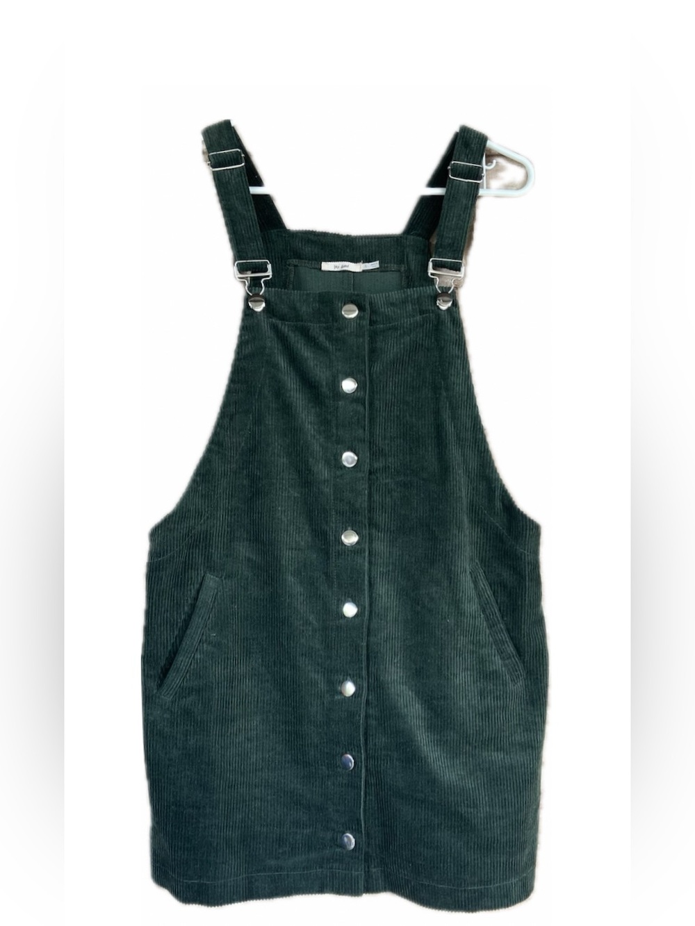 90s Vintage Dark Academia Fall Corduroy Forest Green Midi Pinafore Dress - L
